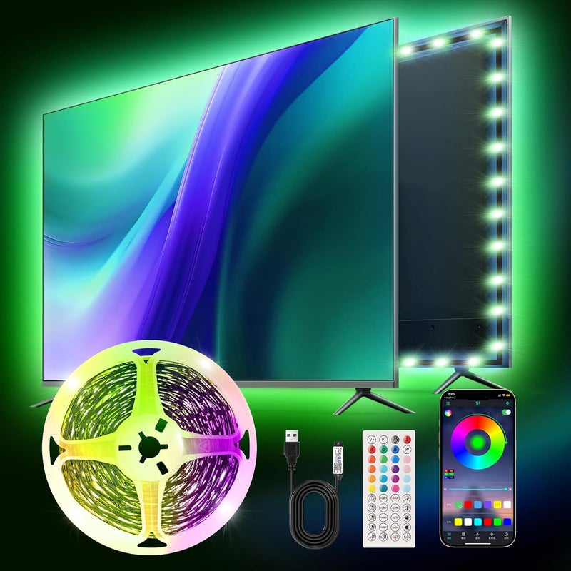 TK99SW 9.84ft Smart RGB LED TV Backlight Strip for 32-45 Inch TVs, Music Sync Bluetooth App & Remote Control, USB-Powered LED Lights for Bedroom, Gaming, Home Theater - Image 1
